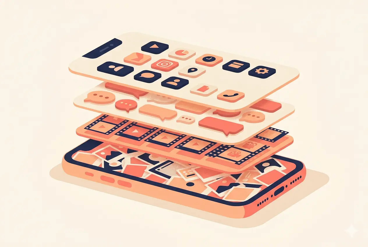 Uppdelning av iPhone-kamerarullens innehåll: foton, videor, meddelanden, appar