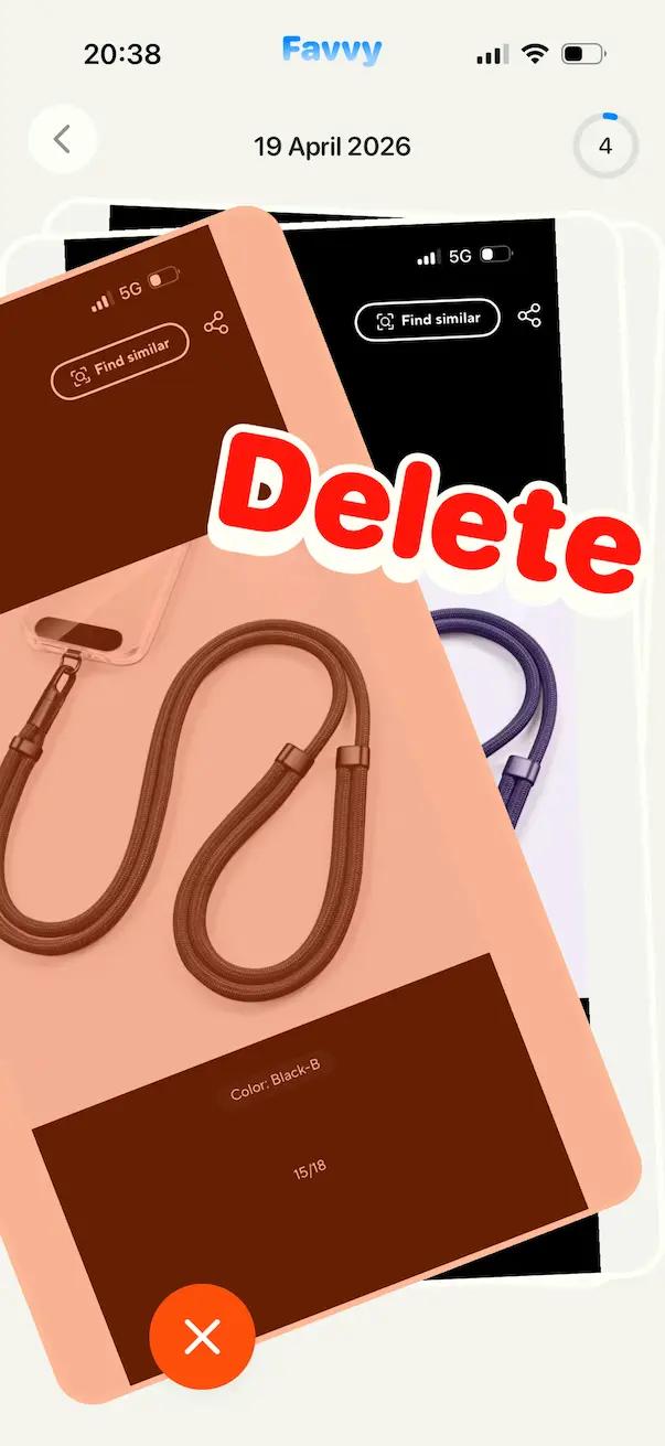 Favvy svep-session som grupperar seriefoton och nära-dubbletter sida vid sida