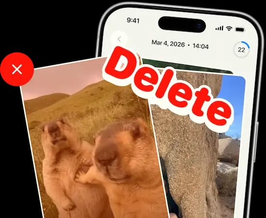 Slet billeder ved at swipe i Favvy